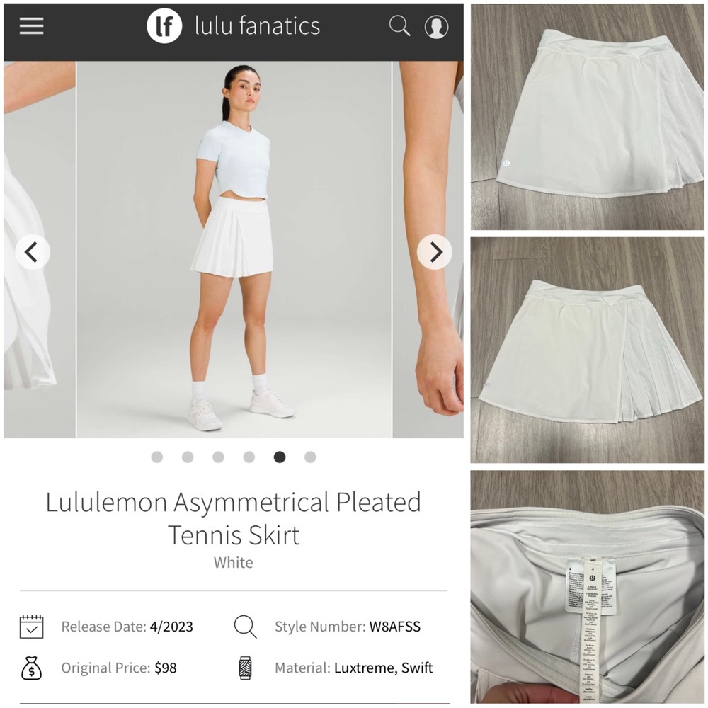 Lululemon Asymmetrical Pleated Tennis Skirt White | Womens 4‎